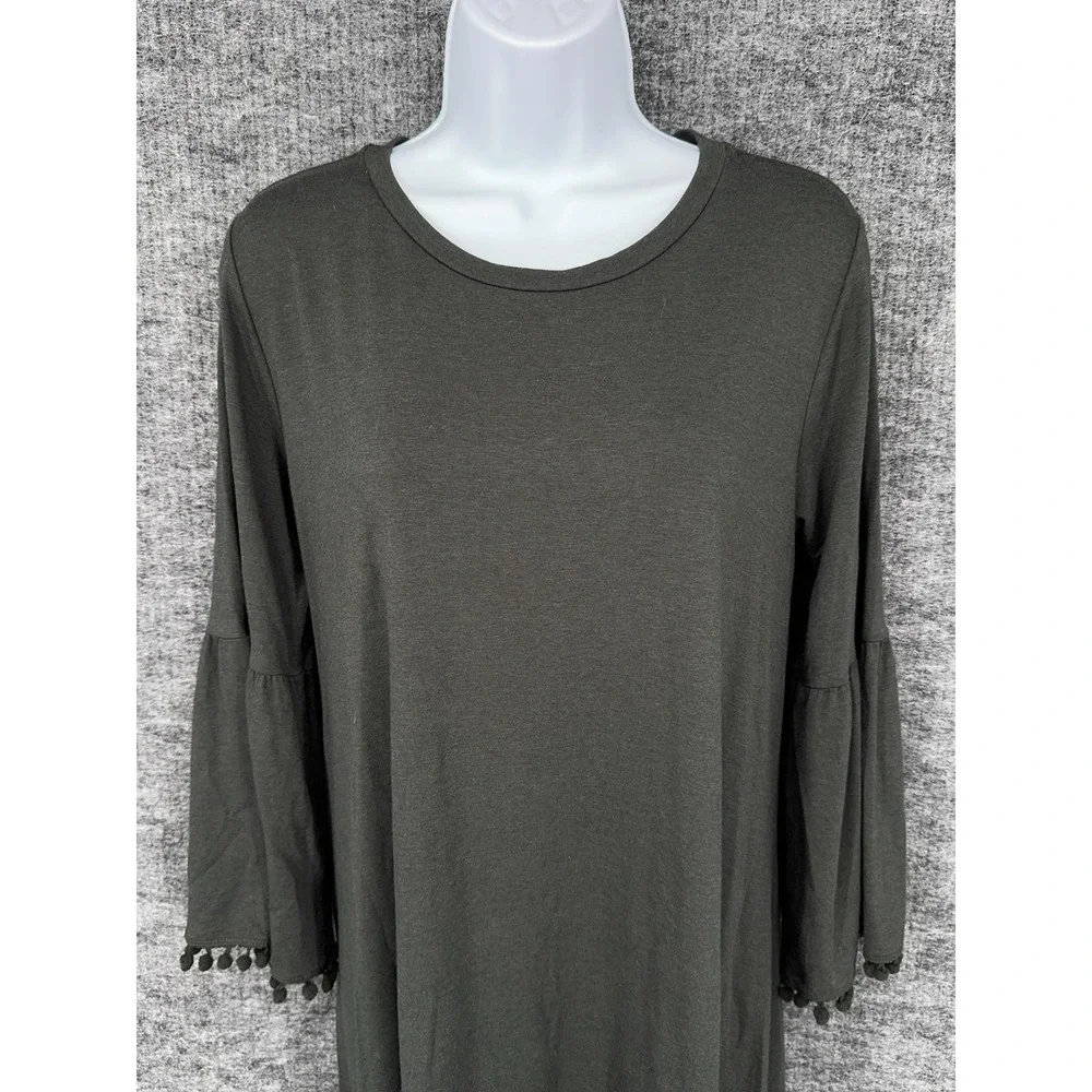 Johnny Was CALME T Shirt Dress Womens Small Mini Green Bell Sleeve Tassel Jersey